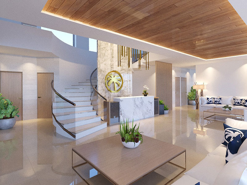 Main lobby with spiral staircase.